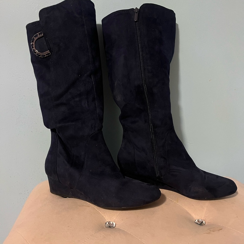 Blue Suede Heeled Boots SZ 10M